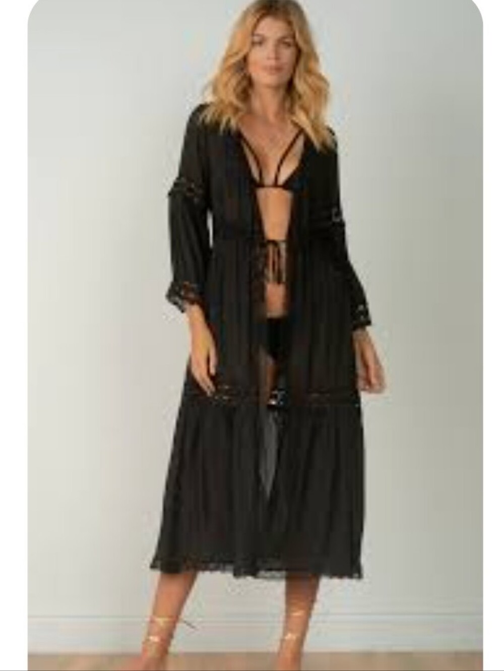 Elan Black Women's Lightweight Kimono Duster Cover-Up